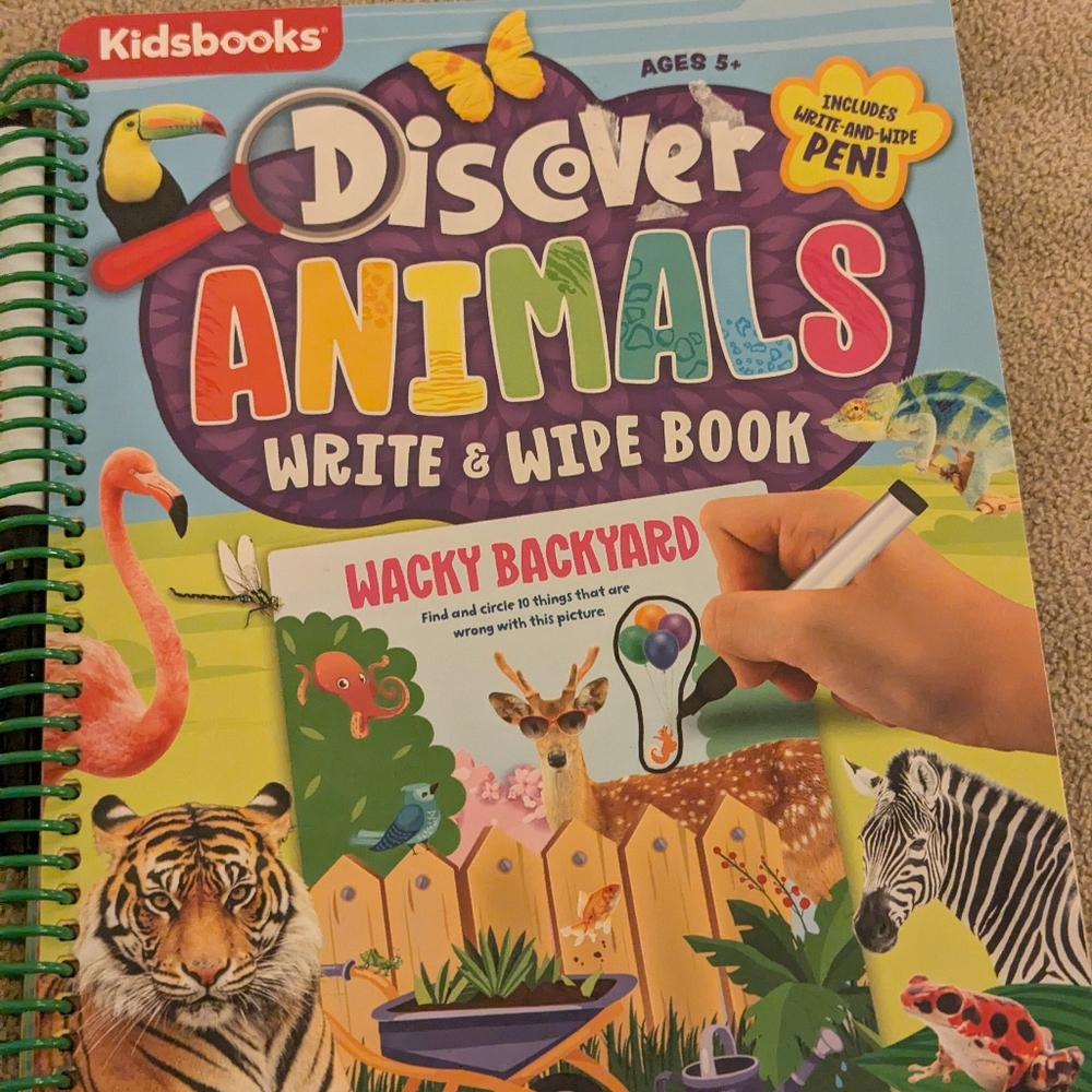 NWT Discover Animals wipe-off book with marker
